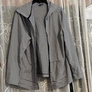 Navy blue and white striped light zipper jacket size L